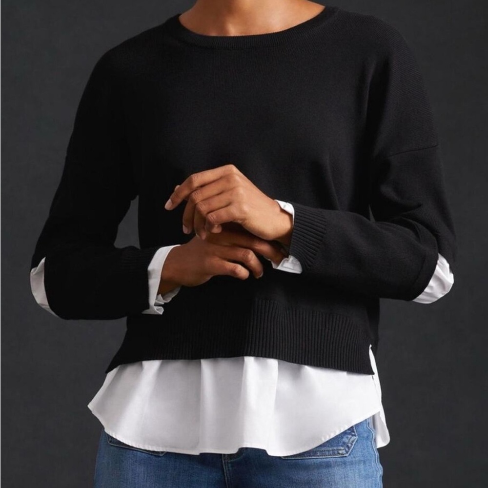 ANTHROPOLOGIE Women's TwoFer cutout layered black and white sweater M - Picture 11 of 13